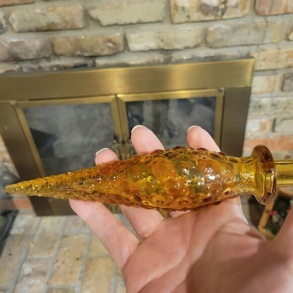 Vintage Amber Genie Bottle, Tall Decanter, Floral & Leaf Imprints - Picture 8 of 9